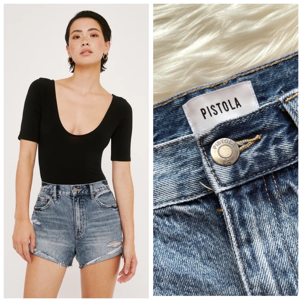 Revolve Pistola Kylee Light Wash High Rise Denim Cutoff distressed Shorts 24
